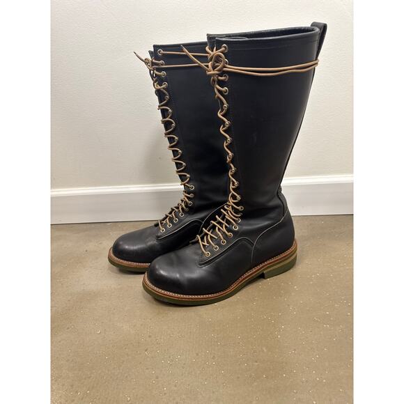 Red Wing Vintage 16-inch Black Leather Lineman Boots (Made in USA) 11E Wide RARE main image 8